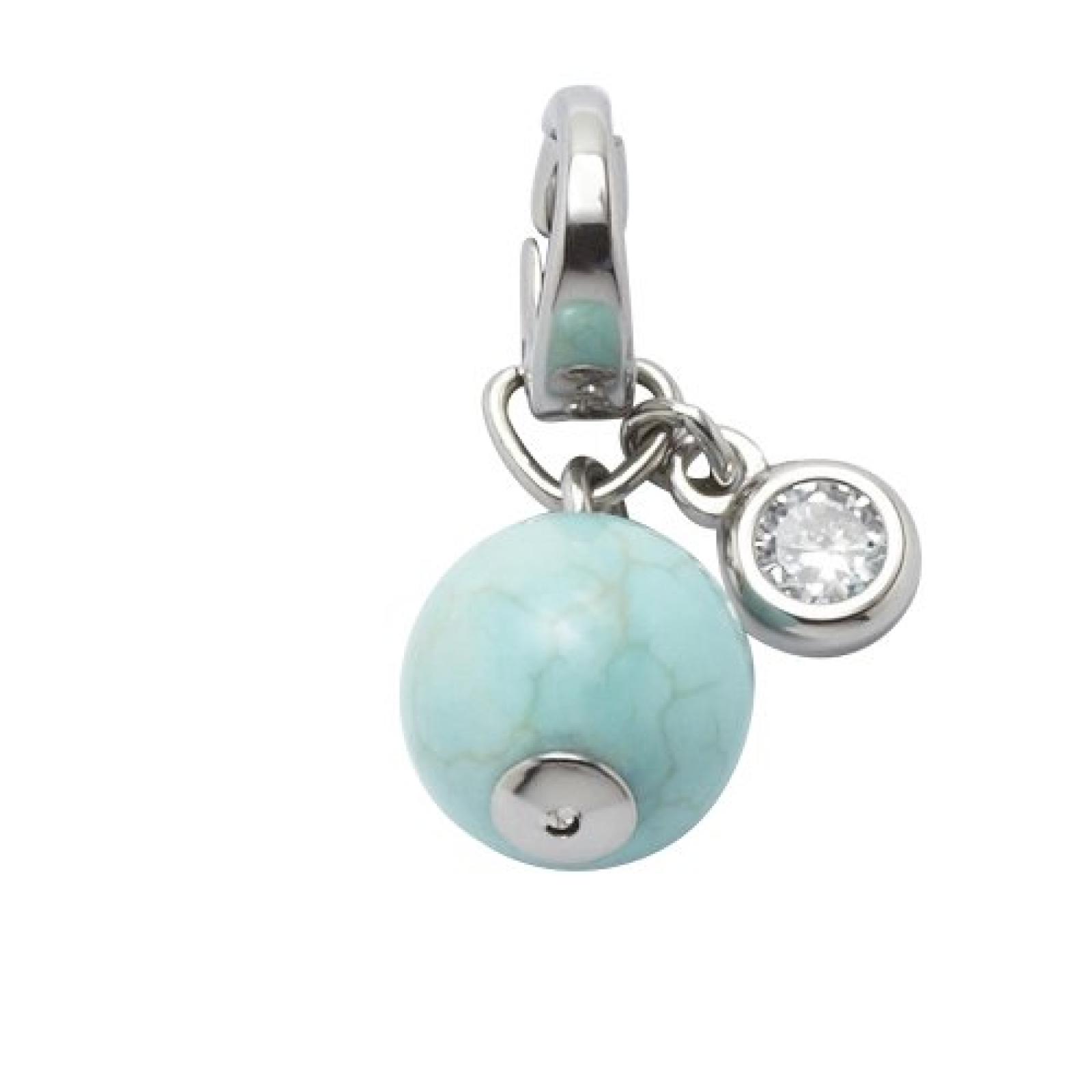 Fossil Charm " Perle Star " Türkis meliert und Glasstein Charming Anhänger Edelstahl für Bettelarmband 